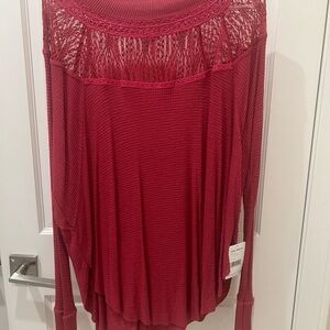 Free People Ruby Red Lace Blouse